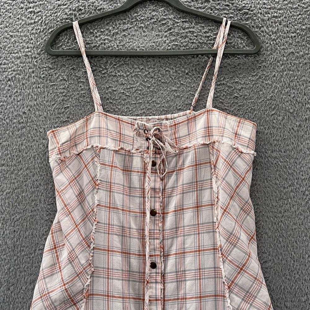 Free People Plaid Maxi Dress | Boho Button Front M/L Hippie Fairy Grunge Peasant - Picture 2 of 12